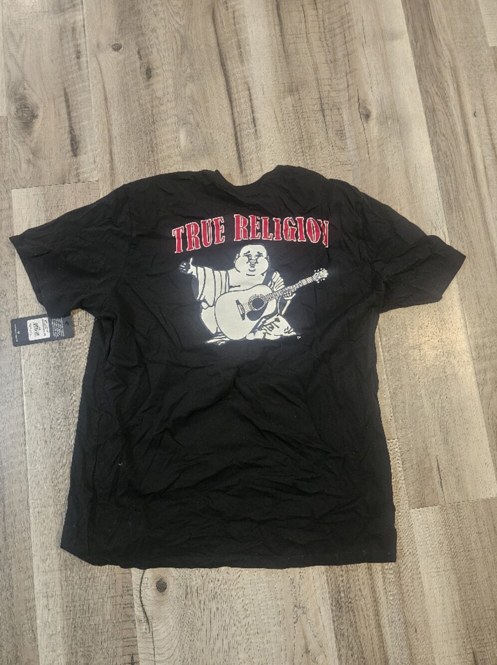 True Religion Black Short Sleeve Tee with Red Accent Logo